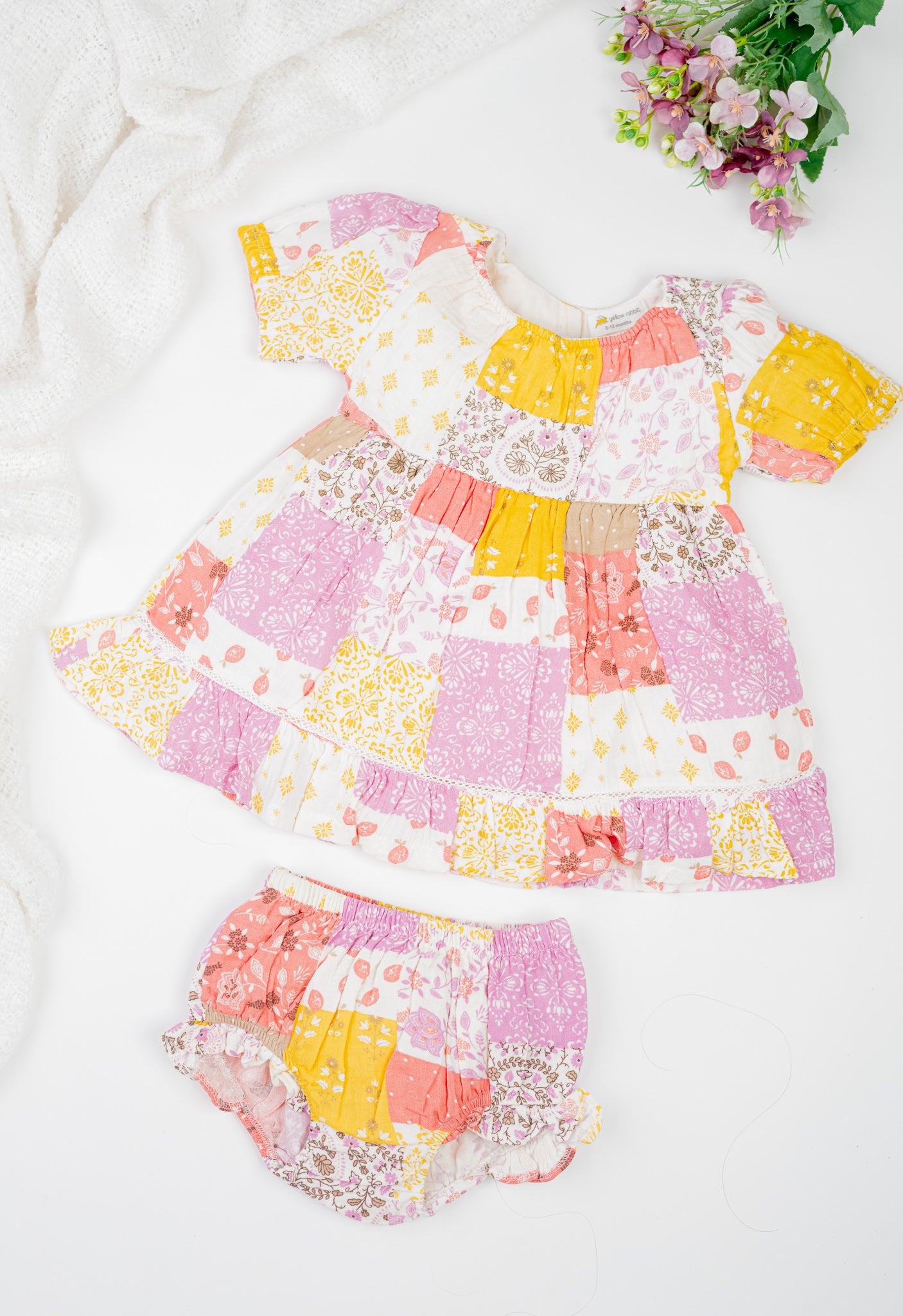 Patchwork dress with bloomer set