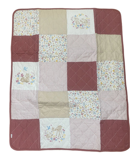 Blush quilted patchwork Reversible blanket with woodland animals print