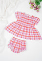 Cherry & Plum Checked Smocked dress with Bloomer set